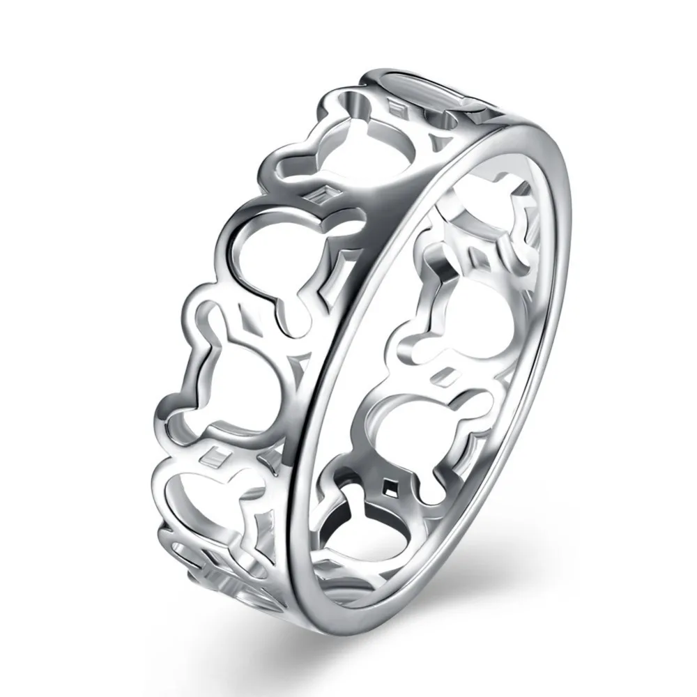

Full Hollow Mickey Mouse head Ring Classic Accessories Jewelry 925 Fashion Silver Plated Rings For Women New Bijoux Gift