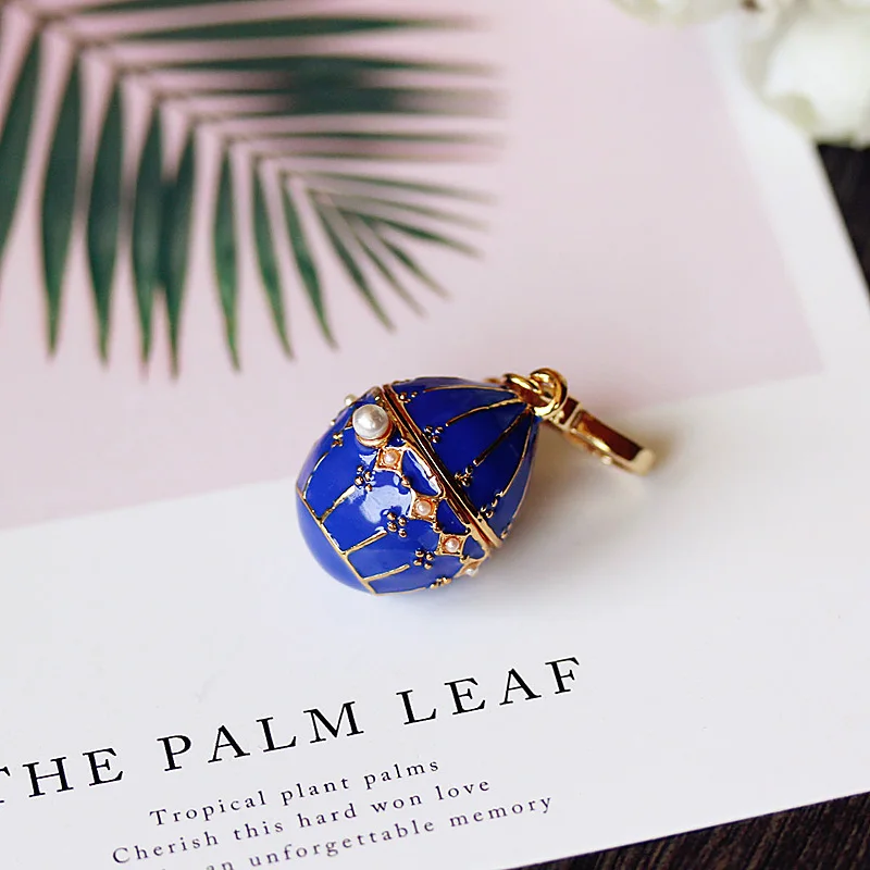 

Fashion Blue Egg Charm With Pearl Women Handbag Zipper Key Chains Moves Pendant For Girl Necklace Jewelry Gift