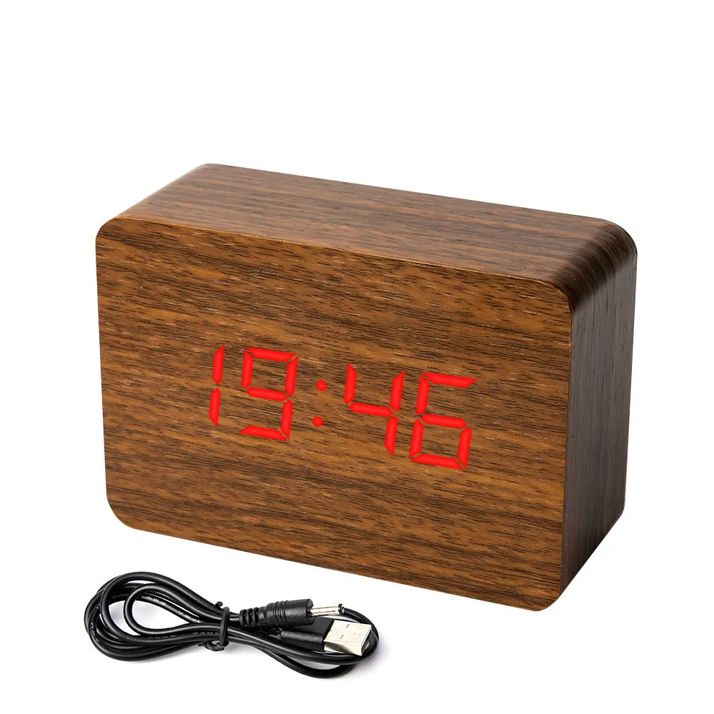 Кубические деревянные часы цифровой светодиодный Настольный будильник термометр управление звуками светодиодный дисплей календарь BestSelling2018Products - Цвет: B-Red wood red