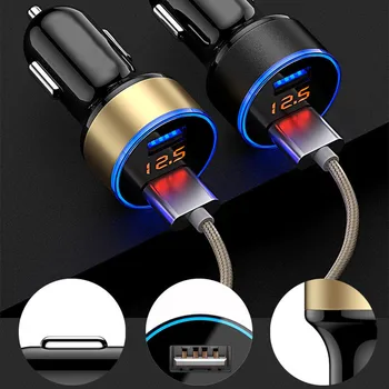 

2.1A Dual USB Car Charger 2 Port LCD Display 12-24V Cigarette Socket Lighter Aluminum alloy+PC Car Charge For Pad iPhone Phone