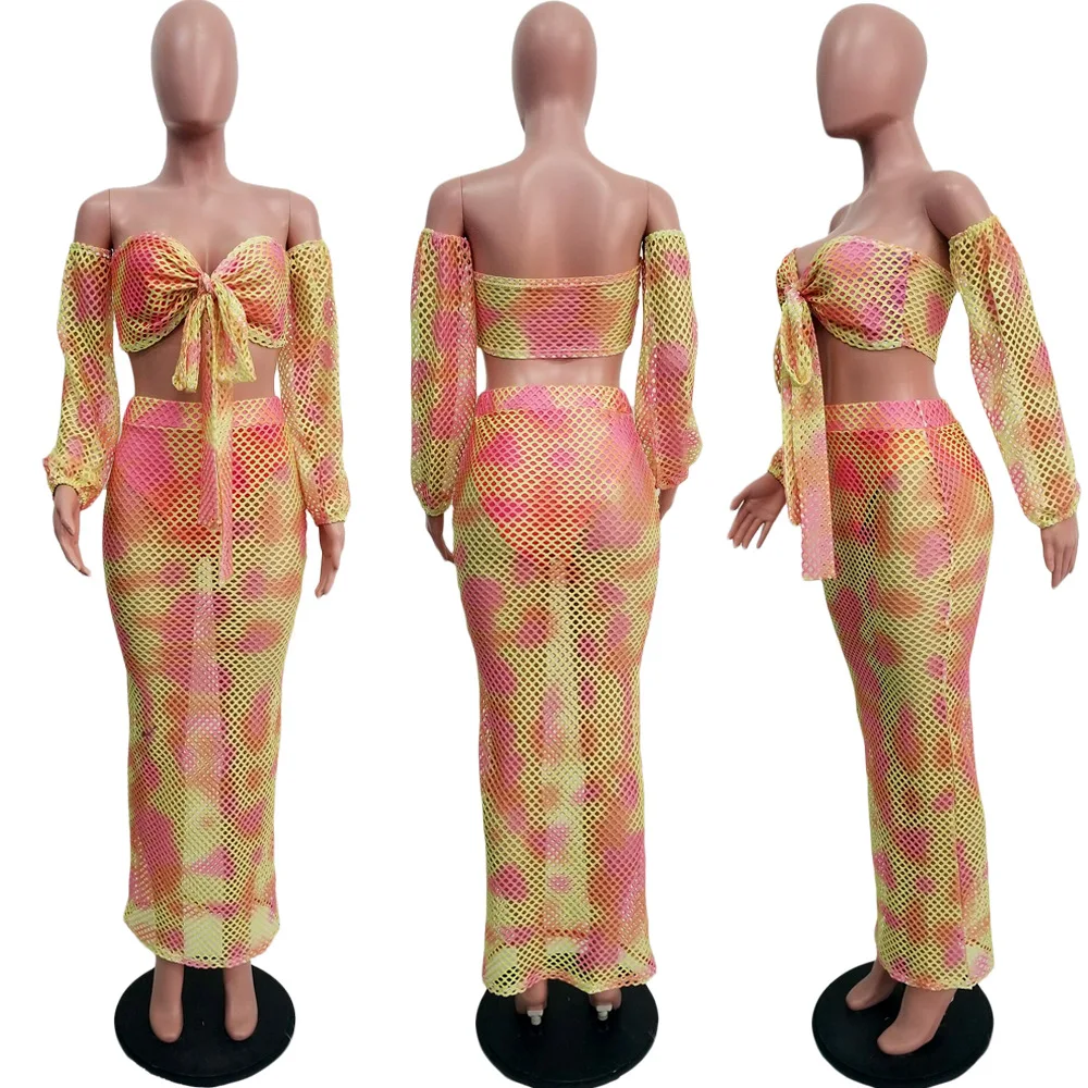 Женский пляжный комплект из двух предметов сетчатый укороченный топ с открытыми