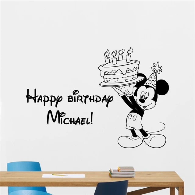 mickey mouse wall decal happy birthday gift holiday boy custom name
