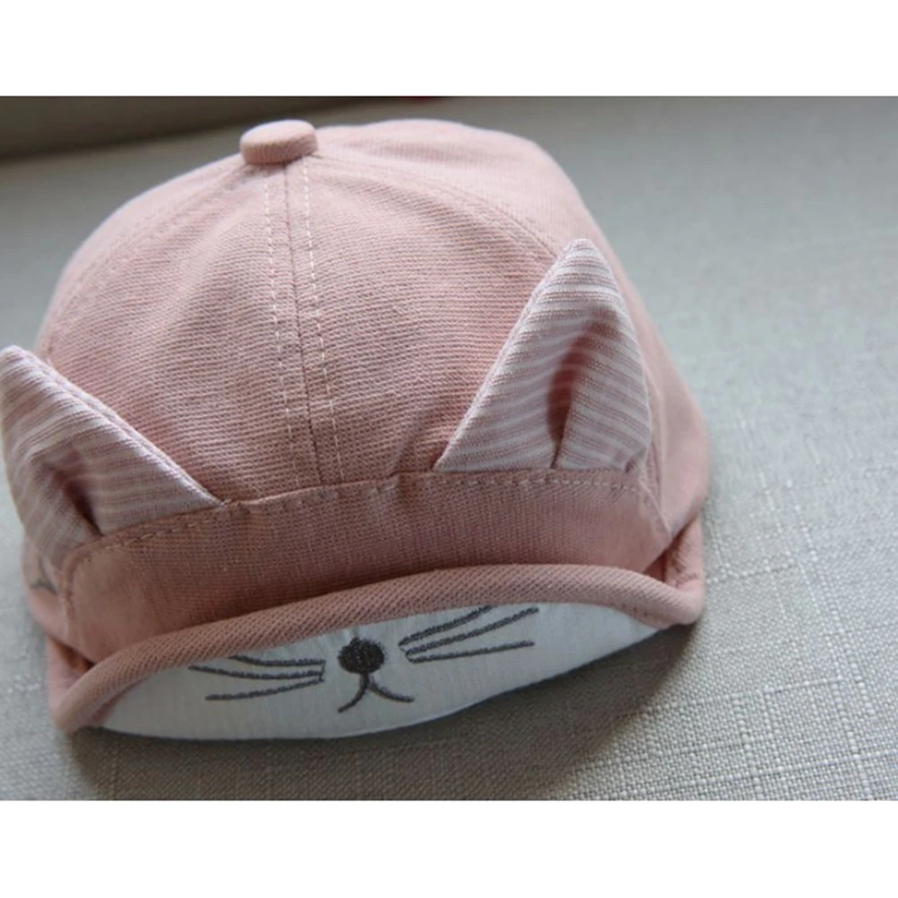 Милая весенне-летняя детская шапка с вышивкой в горошек, шапка с котами для мальчиков и девочек, фуражка с ушками(розовая