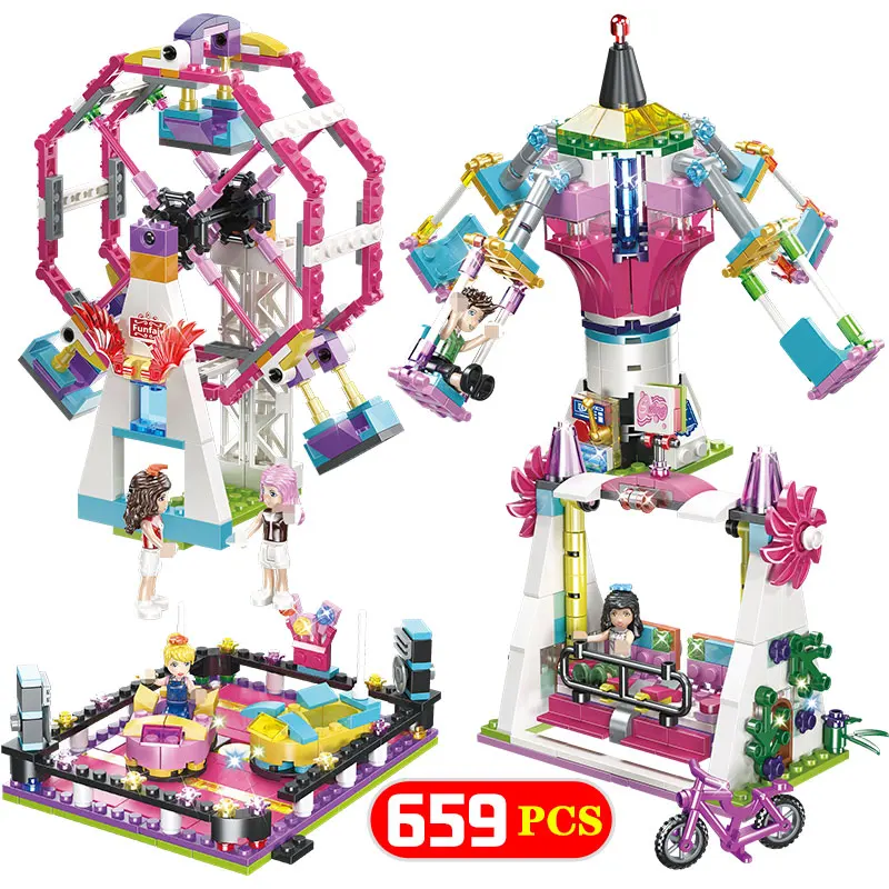 659 PCS Amusement Park Ferris Wheel Rotating Flying Chair Model Building Blocks Legoing Friends Girls Princess Bricks Kids Toys 659 PCS Amusement Park Ferris Wheel Rotating Flying Chair Model Building Blocks Legoing Friends Girls Princess Bricks Kids Toys