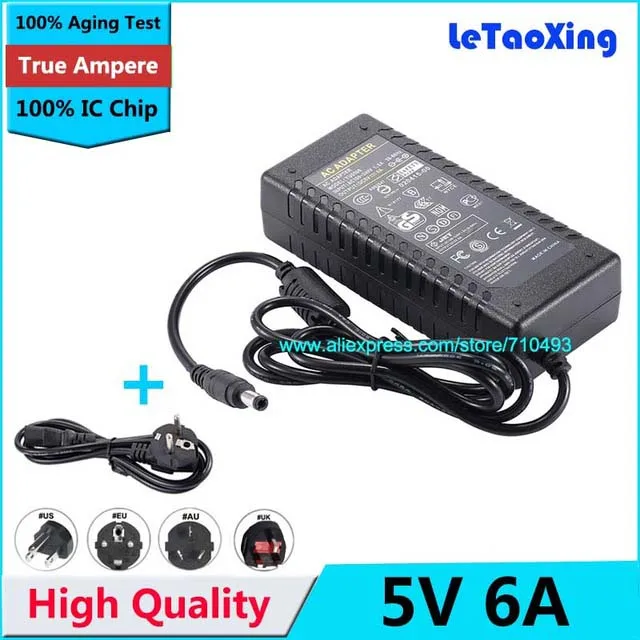 With IC Chip DC 5V 6A LED Switching Power Supply 5A Adapter AC100-240V to DC5V 30W Transformer for Led Strip EU UK US AU Plug | Освещение
