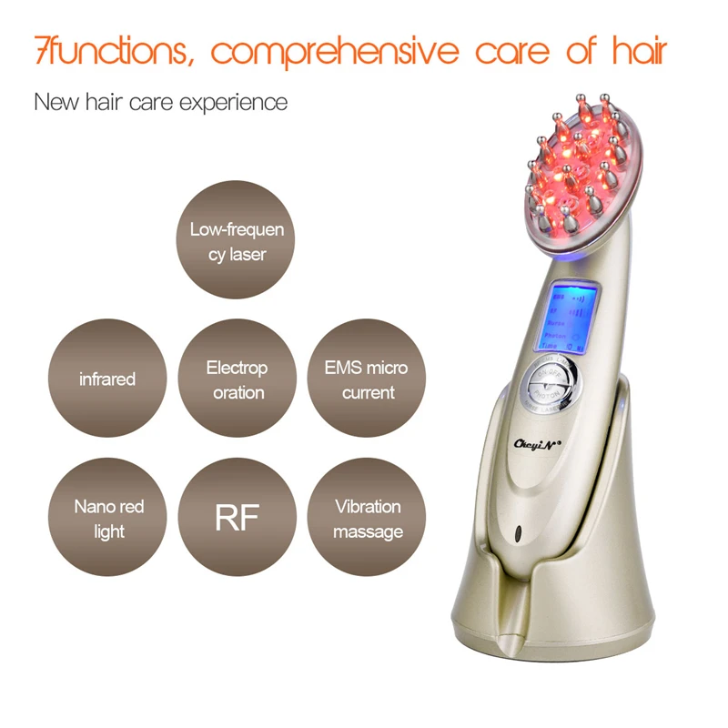 Cepillo eléctrico para el crecimiento del cabello con láser, tratamiento contra la pérdida de cabello, luz infrarroja Nano, luz roja EMS, cepillo para el cabello con vibración Care46 - 4