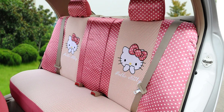 Женский модный милый розовый чехол с мультяшным принтом hello kitty ice silk, универсальный комплект для сиденья автомобиля