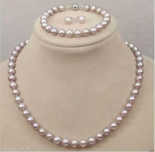

Free Shipping Wholesale>>>new hot 7-8mm Genuine Natural Freshwater Purple Pearl Necklace Bracelet & Earring Set
