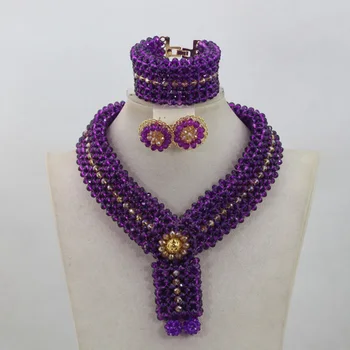 

Luxury Chunky Purple Crystal Bridal Jewelry Set Fashion Costume African Statement Necklace Set 2017 Free Shipping WD739