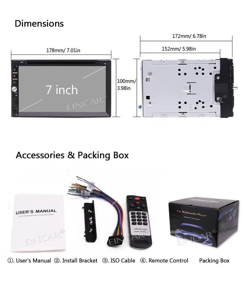 Top EinCar Wireless Rear Camera 7" 2Din Touchscreen in Dash Bluetooth Car Stereo Automotive DVD Player 1080P Video Audio Head Unit 9