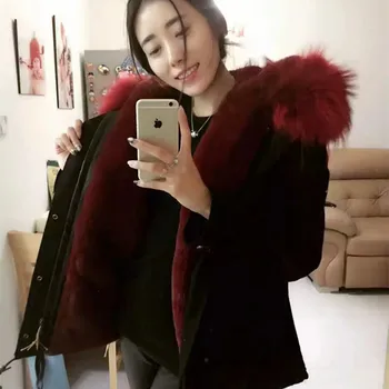 

Wholesale elegant S-3XL jacket winter women fur coats wine red fur black short parka