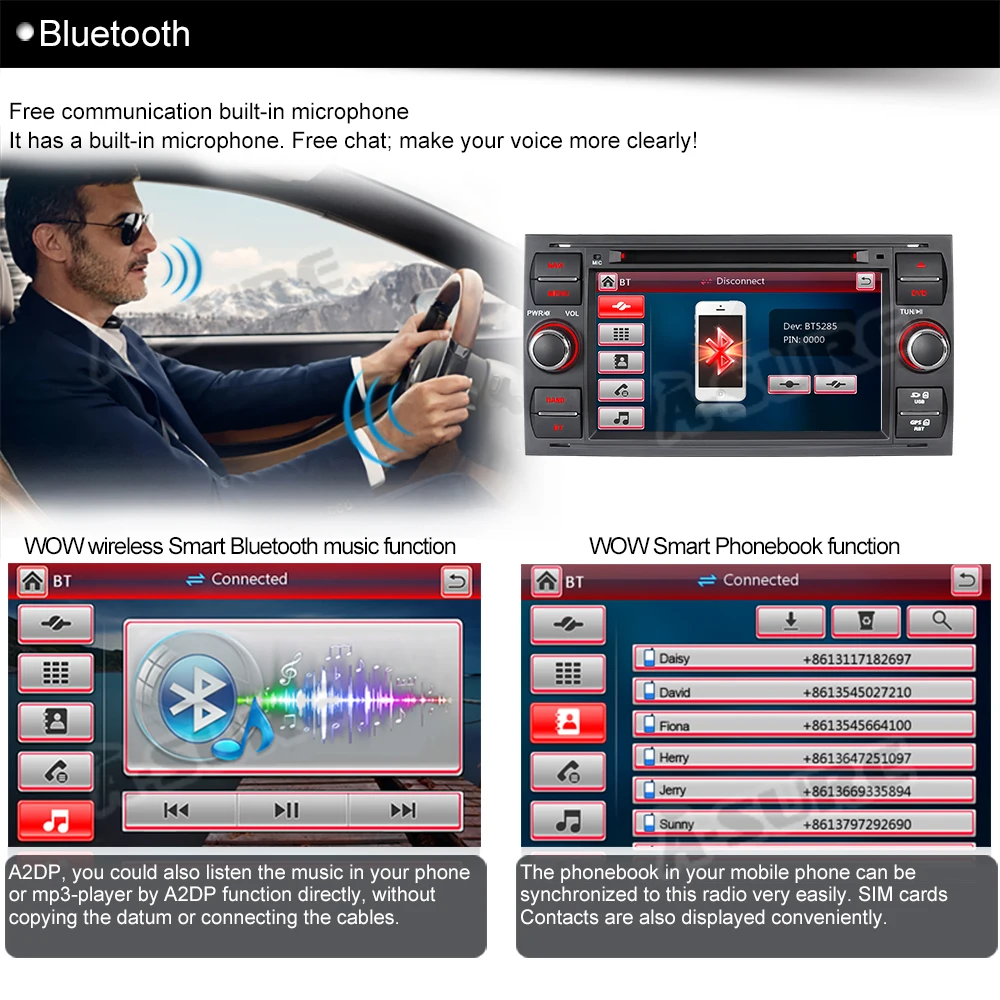 Top A-Sure 2 Din Car Auto Radio GPS Player Navigation For Ford Transit Focus Galaxy S-Max C-Max Fusion Fiesta FM RDS SWC DVD USB 3G 3