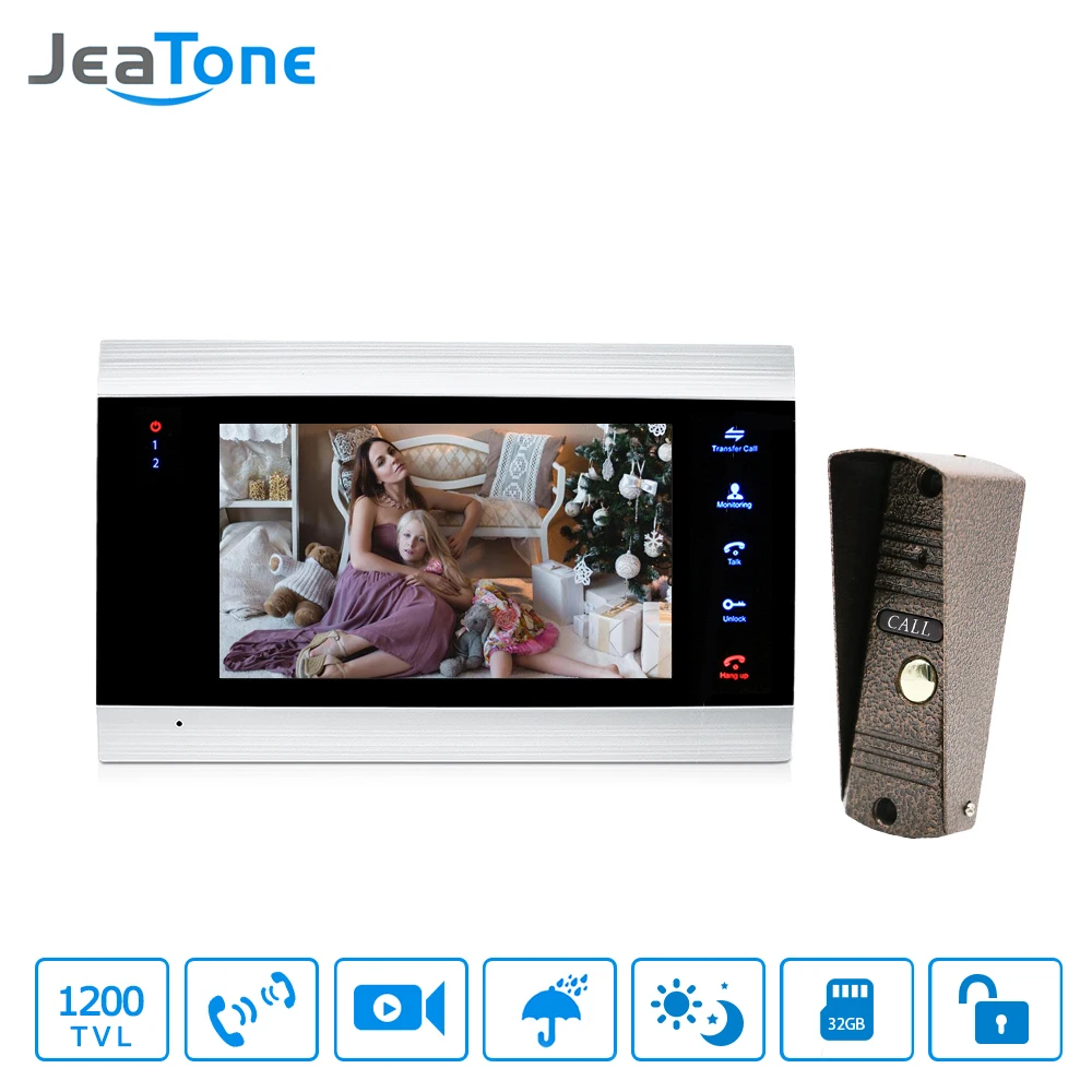 JeaTone 7 ''Видеомонитор Интерком Системы на двери громкой связи Камера охранных видео домофон комплект Водонепроницаемый дверной Звонок