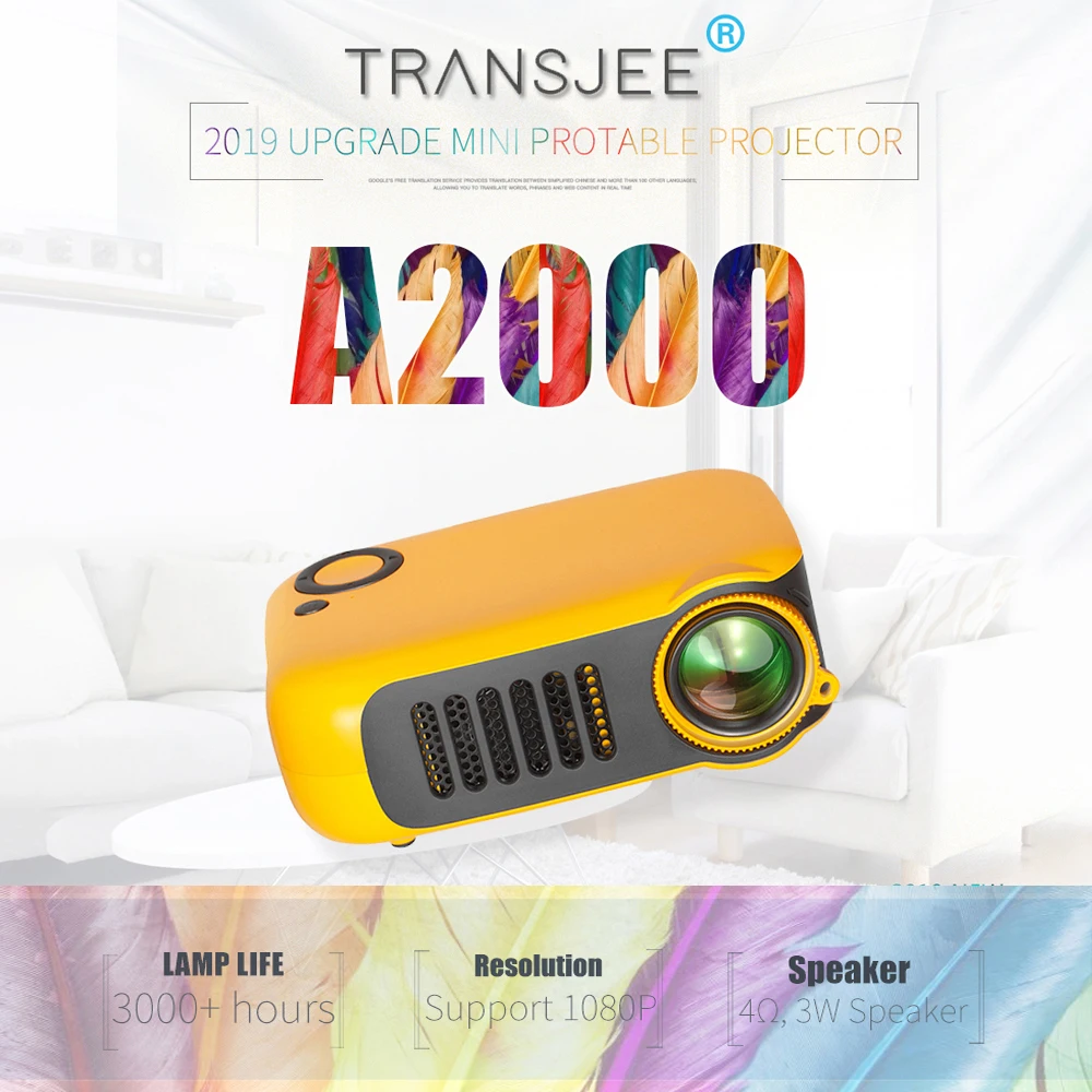 A2000 LED Projector Mini Portable Proyector 800 lumen Supports 1080P LCD Mini Projetor 50,000 Hours Lamp Life Home Theater Video