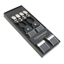 Для мужчин из натуральной кожи 6 зажимы подтяжек Регулируемый подтяжки коммерческий западный стиль брюки ремень папа Подарочная коробка