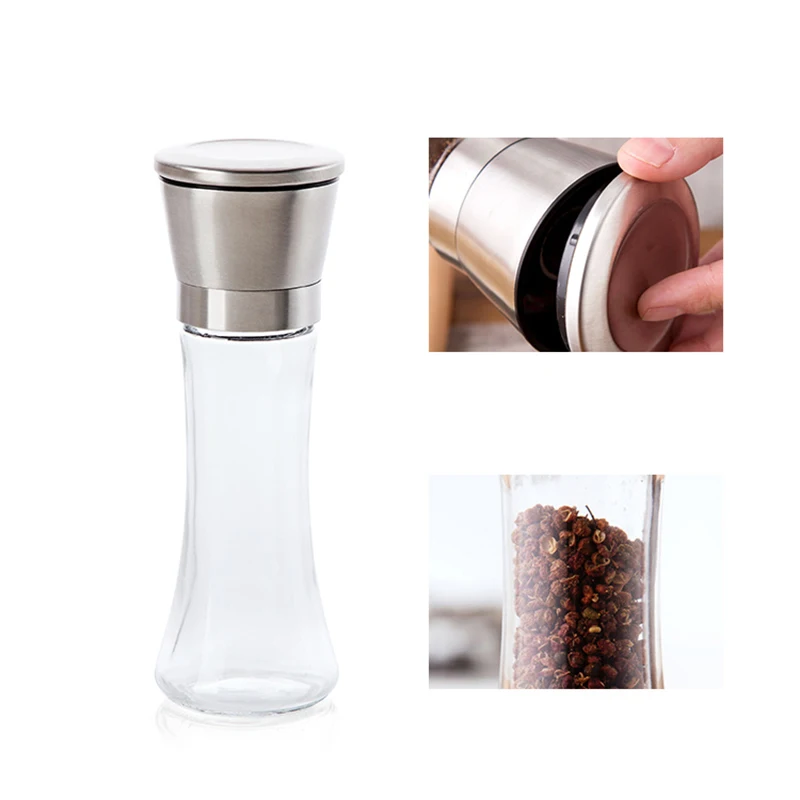 TUUTH Manual Stainless Steel Salt Pepper Grinder Spice Glass Bottle Spice Mill Kitchen Gadget Tool A2