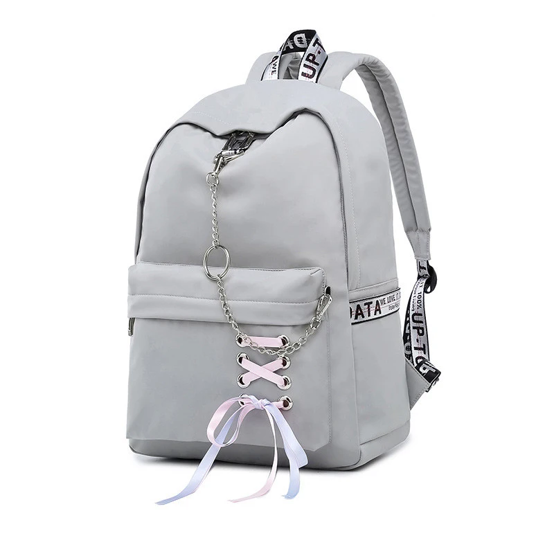 Высококачественный Женский школьный рюкзак с usb зарядкой для девочек-подростков, водонепроницаемый рюкзак с милыми лентами для путешествий, сумка для ноутбука, рюкзак - Цвет: Medium gray