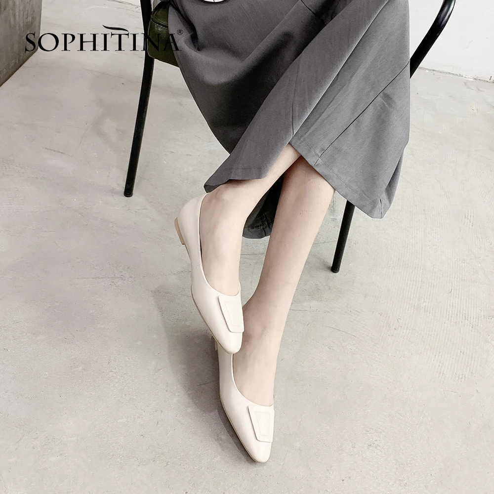De Haute À Décontracté Chaussures Confortable Cuir Pointu Mo41 Coudre Unies En Sexy Véritable Femmes apricot Appartements Qualité white Bout Creamy Sophitina Mode EHI9D2