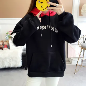 

Hip pop contrast color print lantern sleeve pockets women hoodies fashion Casual hip pop pullovers femme hipster hoodie outwears