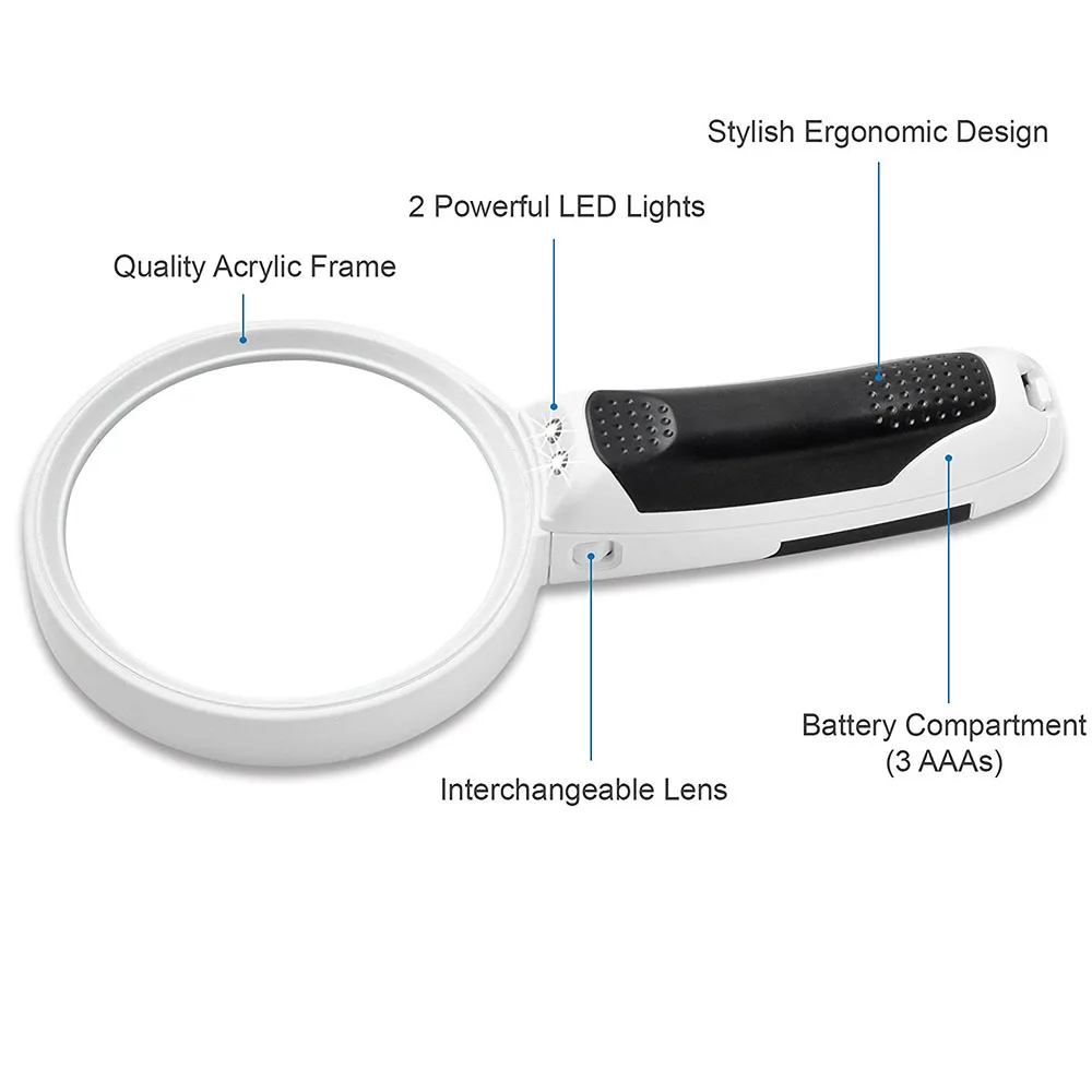 20X двойной СВЕТОДИОДНЫЙ Фонарь ручной сильный увеличительное стекло лучший большой размер Лупа с подсветкой для чтения, осмотра, исследования