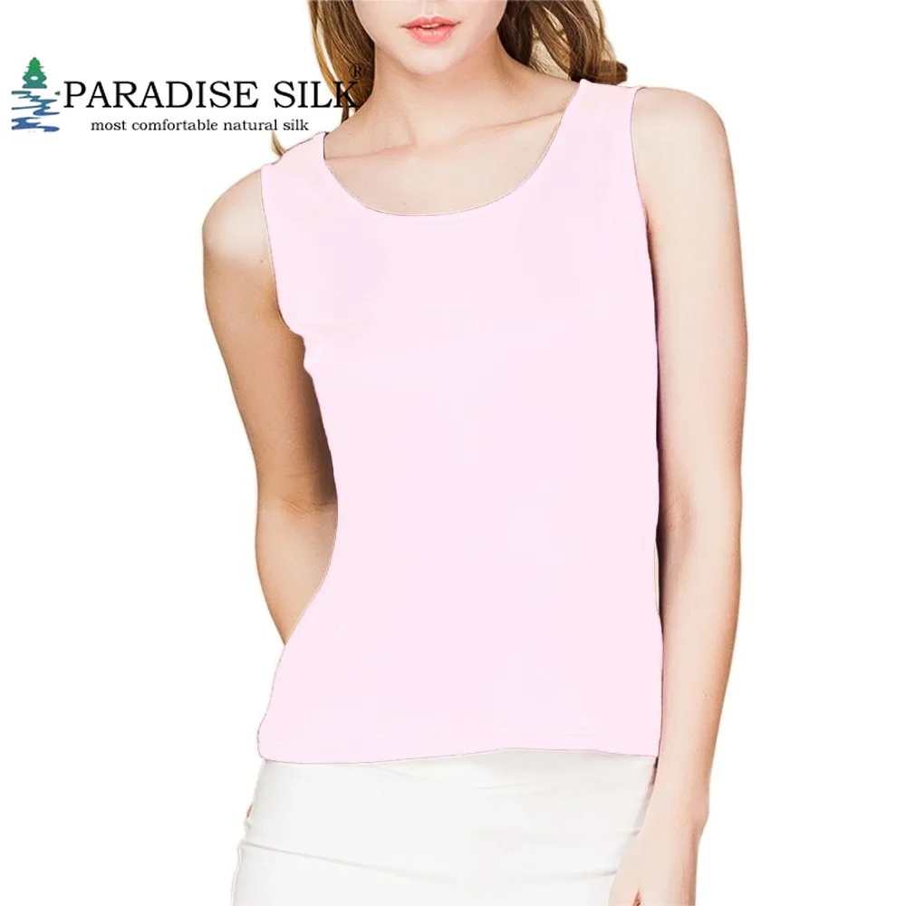 

Special Offer Women's Tank Top 100% Natural Silk Knit Women's O-Neck Tee Shirt Sleeveless Basic Top Size M L XL XXL