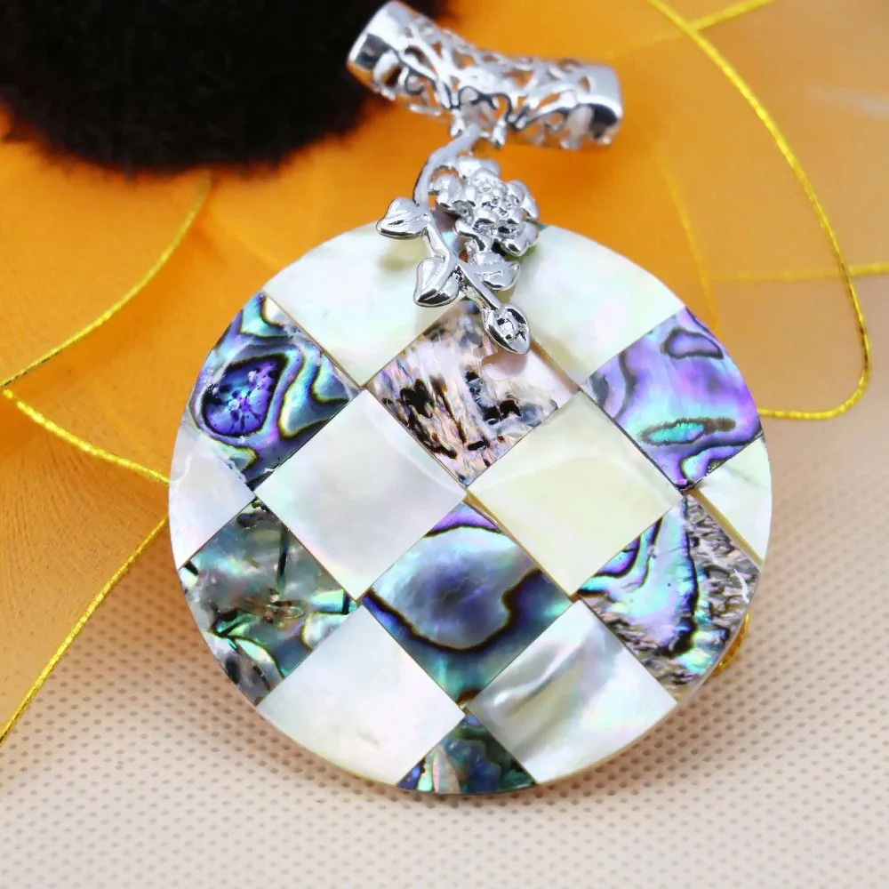 

50mm Hot sale Round Accessories Series stripe Abalone Material seashells sea shells pendant necklaces jewelry crafts making DIY