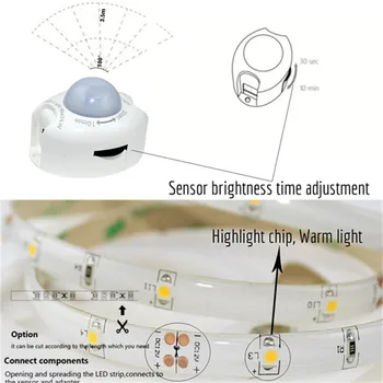 

Motion Sensor LED Strip Light 12V 1.2M Sensor Night Light Bed Light with Automatic Turn Off Timer Cabinet Light