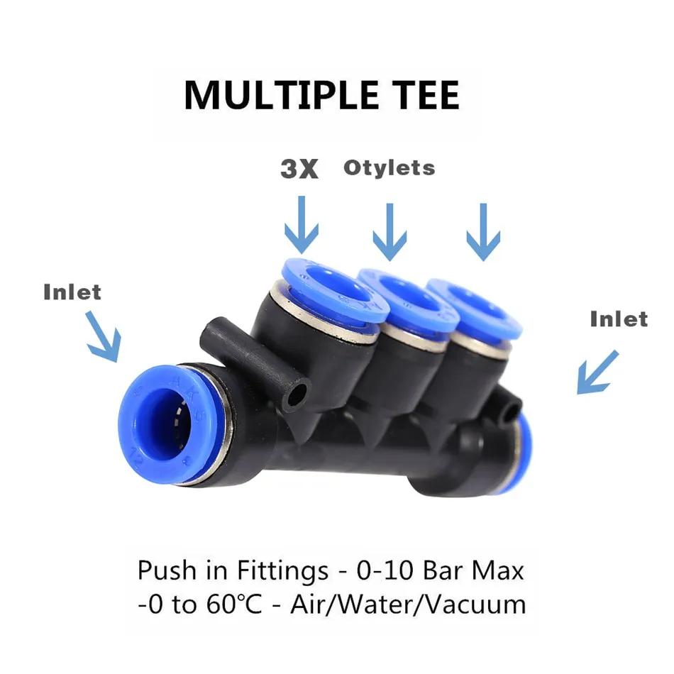 

5 Pcs/Lot 6-10mm Optional Pneumatic Multiple Tee Connector Quick Fitting Pneumatic Connector Push In Fit For Air/Water Tube