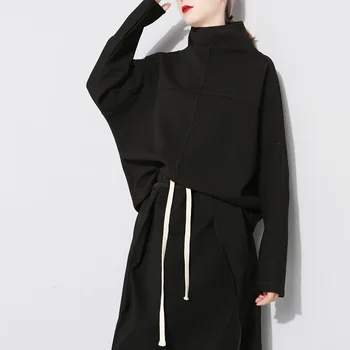 

Kpop Real Korean Women Free Shipping 2020 Spring Features High Collar Bark Pattern Bat Sleeves T-shirts Women's Tide 2 Colors