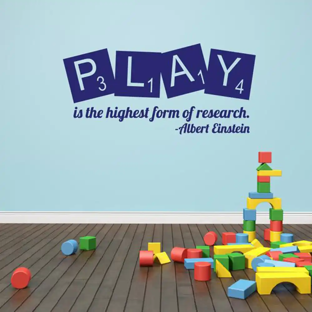 Salle De Jeux Decor Jeu Est La Plus Haute Forme De Recherche Albert Einstein Citation Salle De Jeux Decalque Enfants Vinyle Papier Peint Art Enfants C065 Aliexpress