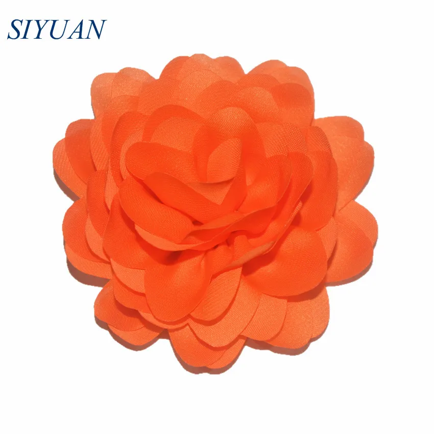 10 шт./лот 3,2 ''Экологичная ткань атласная лента цветок заколка для волос высокого качества DIY Аксессуары Детские резинки для волос TH277 - Цвет: orange