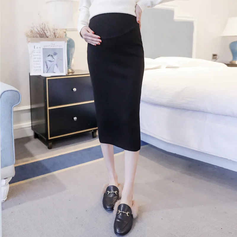 

2018 new Maternity Belly Skirts High Waisted skirts Maternity Woolen Knitted Stretch pregnancy clothes