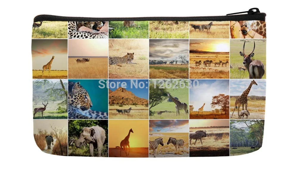 Creative Afrika Hewan Wildlife Kolase Cetak Tas Kosmetik Wristlet