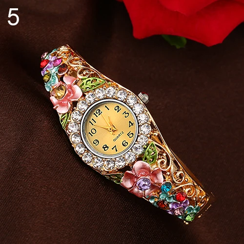 Популярная женская красивая Цветочная полоса, браслет с кристаллами, кварцевые часы, ювелирные изделия