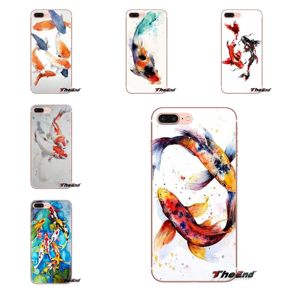 For Sony Xperia Z Z1 Z2 Z3 Z5 compact M2 M4 M5 C4 E3 T3 XA Huawei Mate 7 8 Y3II Soft Cover Bag Watercolor Koi Fish Paintings Art |