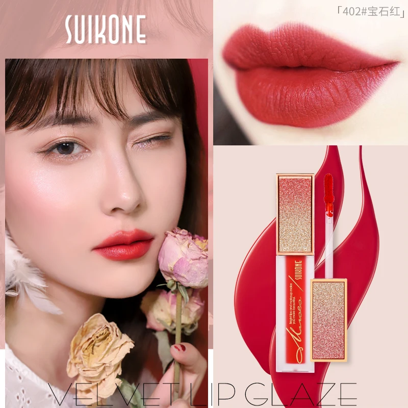 

Suikone glitter diamond lip gloss 6 colors pumpkin sexy red lip tint waterproof long lasting batom matte liquid lipstick BN146