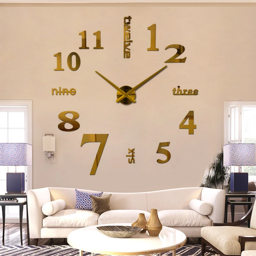 

2019 Fashion 3D wall clock Modern DIY Design Self-regulating Wall Clock Metal Acrylic Sticker Mirror Free Shipping