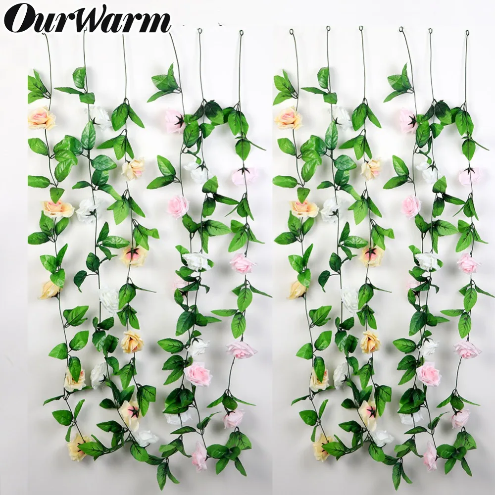 

OurWarm 245cm Fake Silk Roses lvy Vine Rose Garland 9cm Big Roseflower Heads Garland for Wedding Decoration Hanging Garland