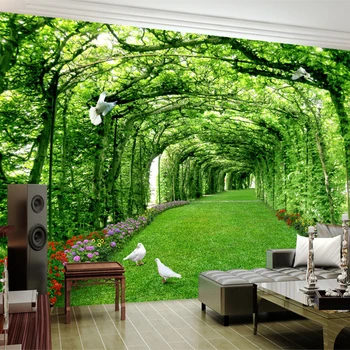 

Custom Mural Wallpaper 3D Green Forest Tree Lawn Dove Landscape Photo Wall Painting Living Room Self-Adhesive Papel De Parede