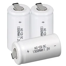 Склад в России! 10 шт Sub C SC батарея 1300mAh Nicd 1,2 V батарея Ni-Cd Ni Cd аккумуляторная батарея белый 4,25 см* 2,2 см