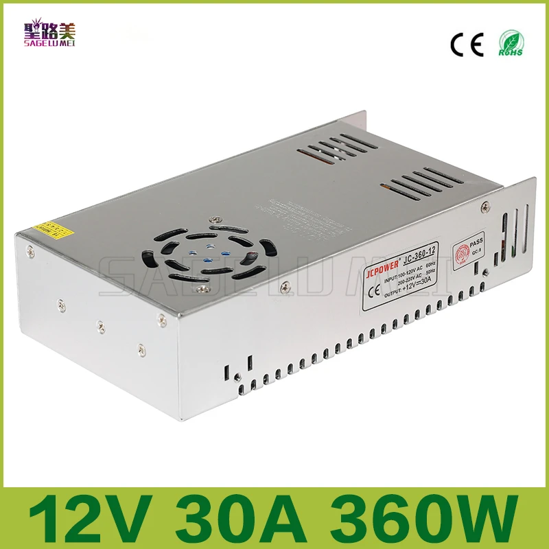 

Free shipping DC12V 30A 360W Regulated Switching Power Supply Driver Transformers For LED Strip Lights Tape Module CCTV camera