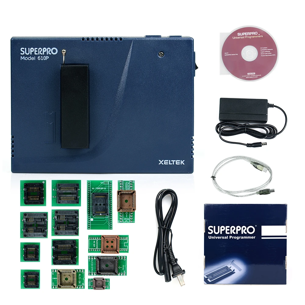 

Xeltek USB Superpro 610P with 13 Adapters High speed Universal Programmer IC,600P Upgrade,Band Programmer 13PCS Burn Block