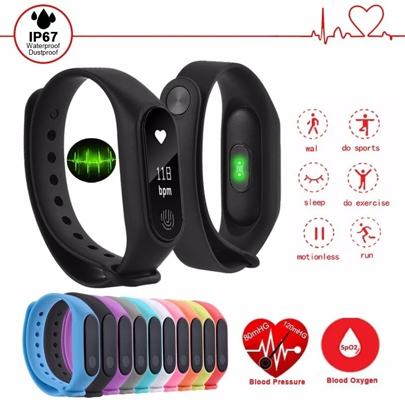 

M2 Smart Wristband Running Sport Fitness Watch Sleep Monitor Intelligent Smart Bracelet OLED Touchpad Heart Rate Monitoring