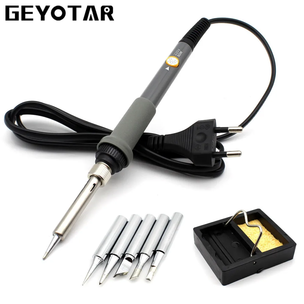 

EU/US Plug 220V 60W Electrical Soldering Iron Adjustable Temperature Soldering Gun Welding Rework Repair Tool + 5pcs Solder Tip