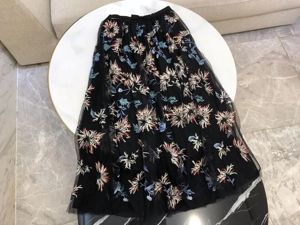 

2019 new ladies fashion sexy embroidered elastic high waist bow skirt 0703