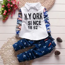 The boy spring and autumn 2016 cotton long sleeved shirt pants two pieces set baby boy ang girl clothing set for children