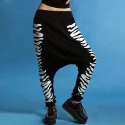Новый Джаз гарем женщин хип-хоп брюки асимметричный черный и белый в полоску танцевать каракули Брюки Свободные повседневные штаны