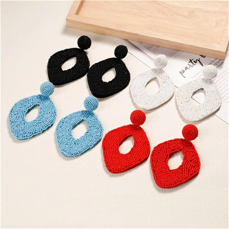 

2019 New Stylish Handmade Colorful Beads Drop Dangle Earrings Women Statement Pendant Earrings Wedding Party Ethnic Jewelry Gift