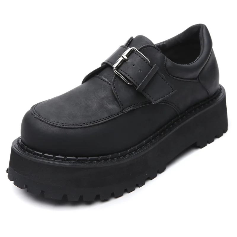 

European and American punk buckle flat sole shoes female Harajuku College thick-soled platform shoes British retro shoes.