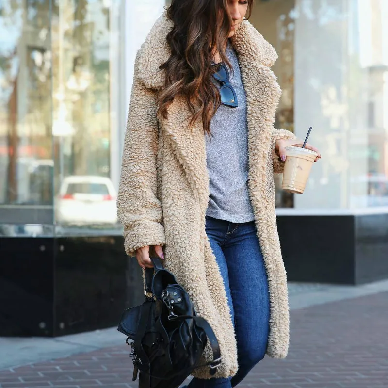 

2018 Autumn Winter Women Wool Jacket Wide-waisted Long Sleeve Open Stitch Long Wool Coat Plus Size Womens Coats